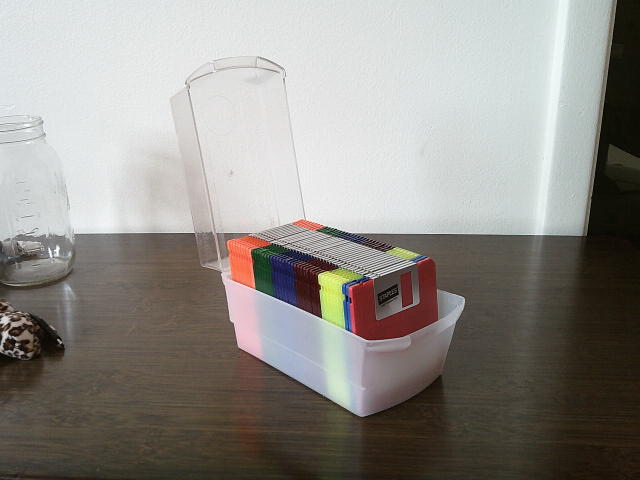 The box of floppies, sorted by color